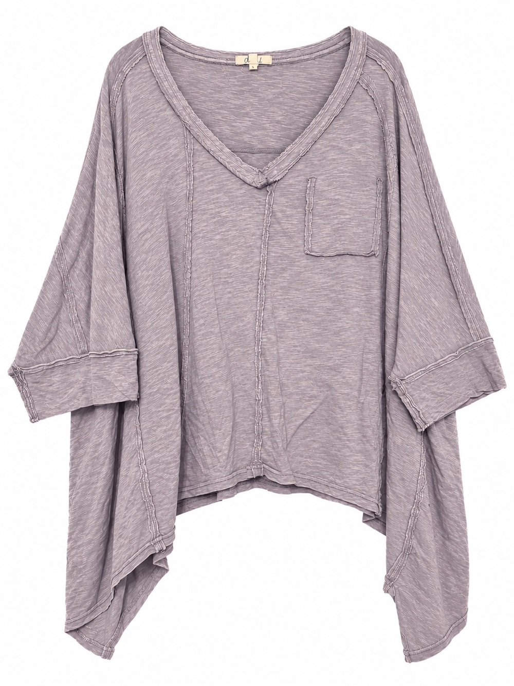 Oli & Hali Relaxed V Neck Pocket Top in Mineral Washed Lavender Purple Size M/L
